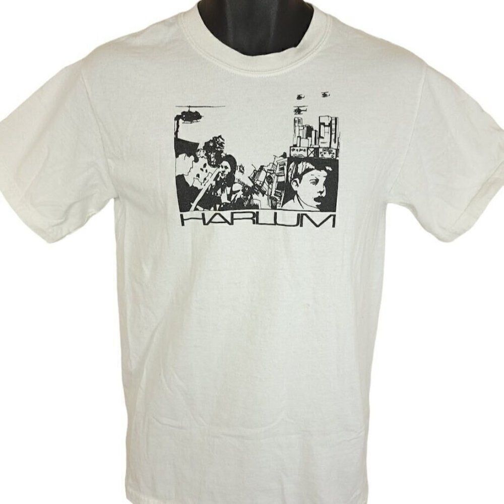 Harlum T Shirt Vintage 90s Y2K Cops Five Dead Helicopters City Skyline Mens